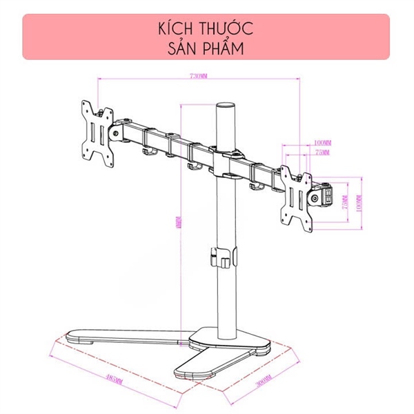 Giá treo 2 màn hình máy tính để bàn M042 17″ – 27″