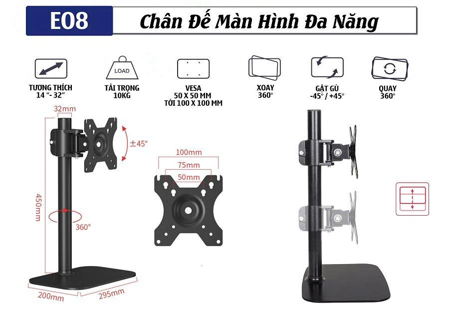 Chân đế màn hình đa năng ErgoTek EM-08 14″ – 32″ inch