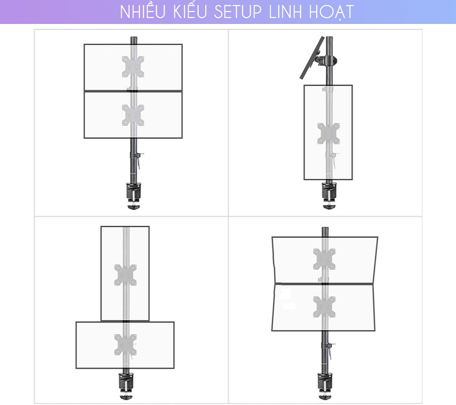 Giá treo màn hình máy tính EZ27 17″-27″ – 02 màn hình