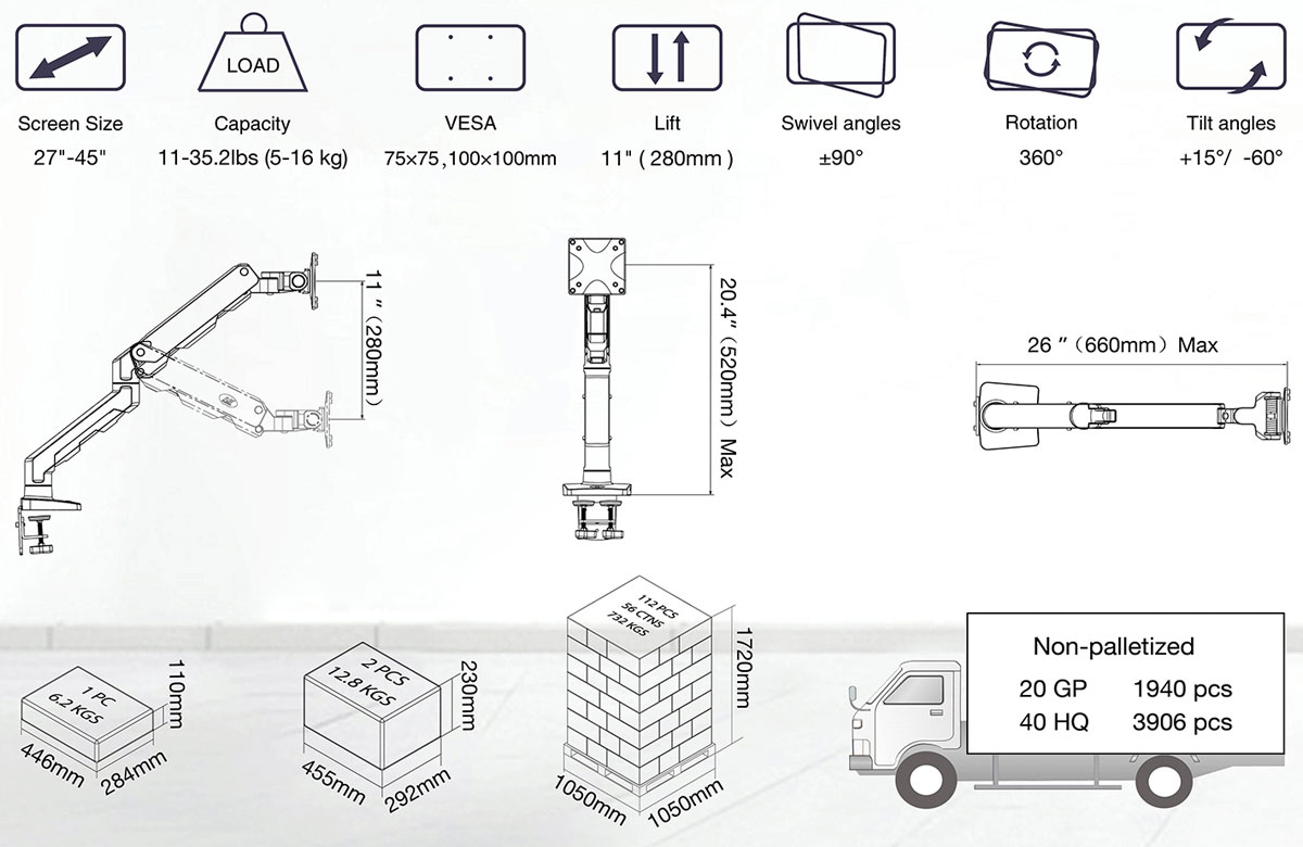 Giá treo màn hình máy tính North Bayou NB – G60 27″ – 45″ inch