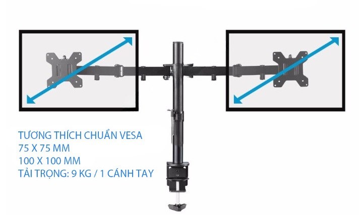 Giá treo màn hình máy tính M052 14″-27″ – 02 màn hình kẹp bàn