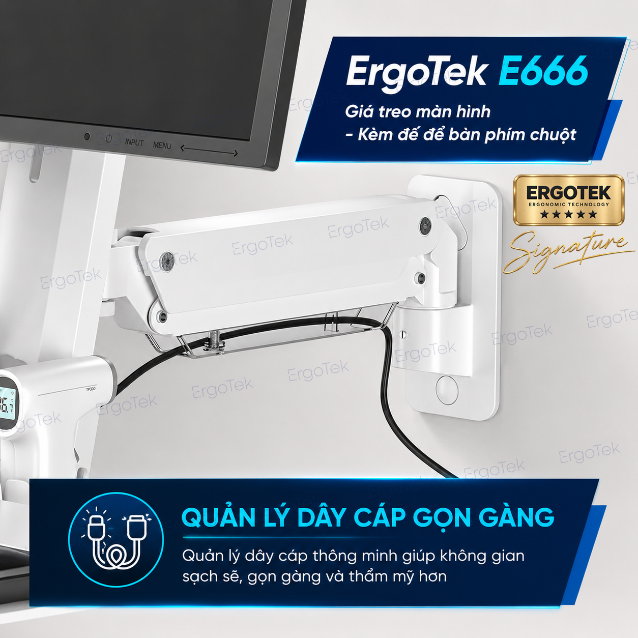 Giá treo màn hình máy tính máy tính và bàn phím ErgoTek E666 17″-35″ inch (Trắng)