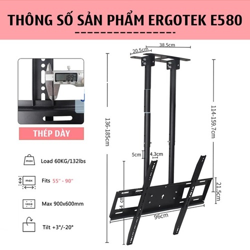 Giá treo TV thả trần cỡ lớn NB – T580 50 – 90 inch – Giá chưa bao gồm VAT