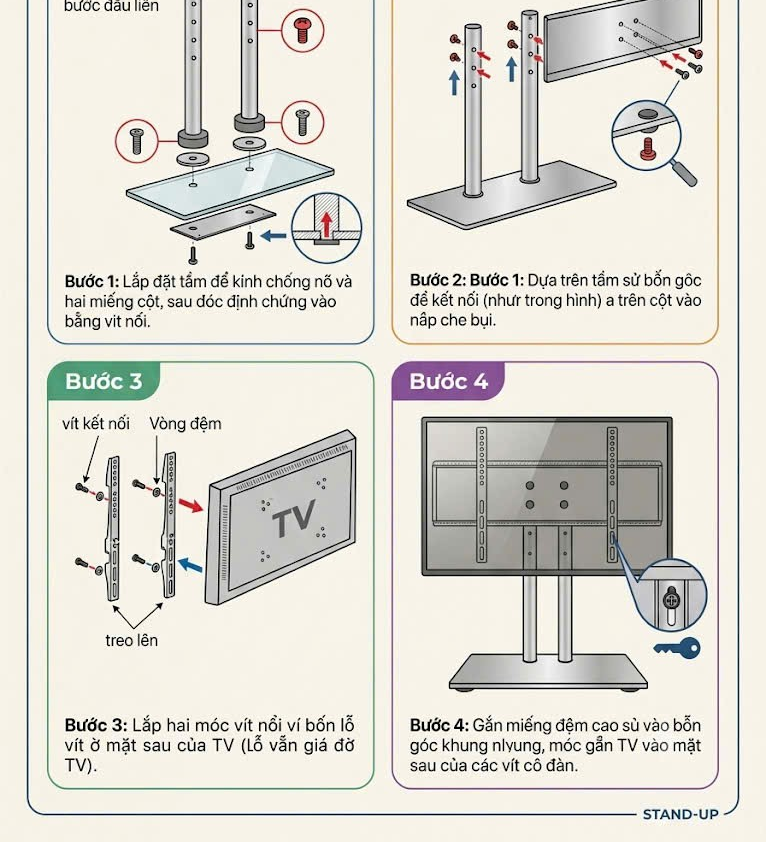 Chân đế TV để bàn đa năng TK55 – Mặt kính cường lực 32-55 inch