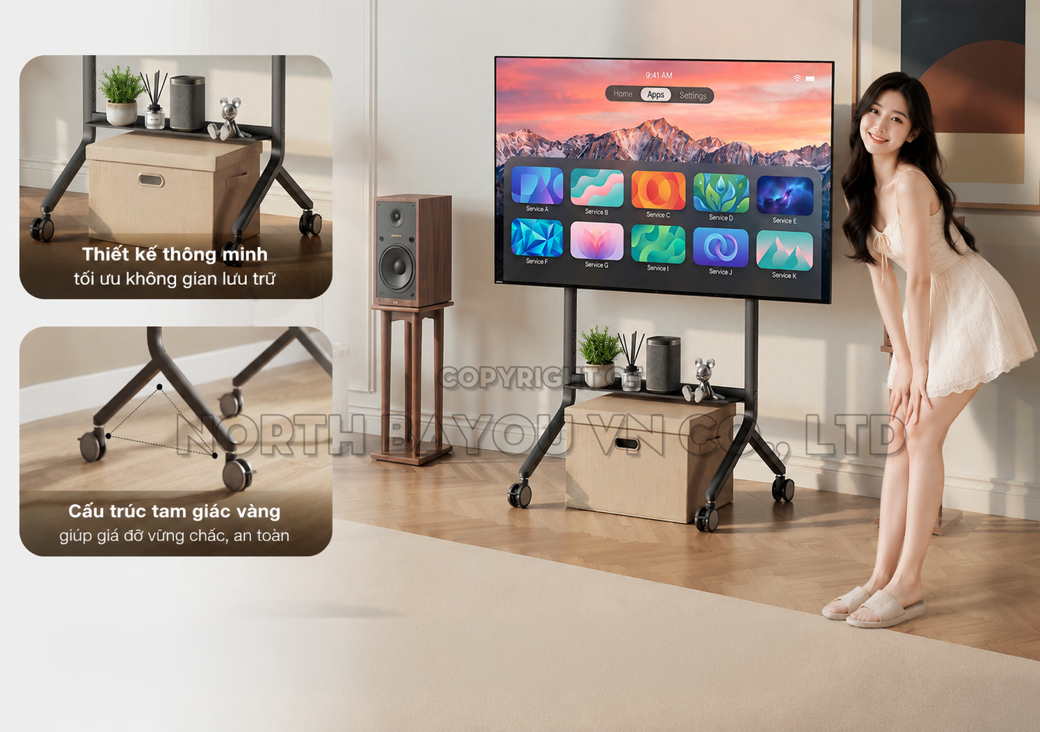 Khung treo TV di động North Bayou NB – P100 65″ – 90″ inch mẫu mới