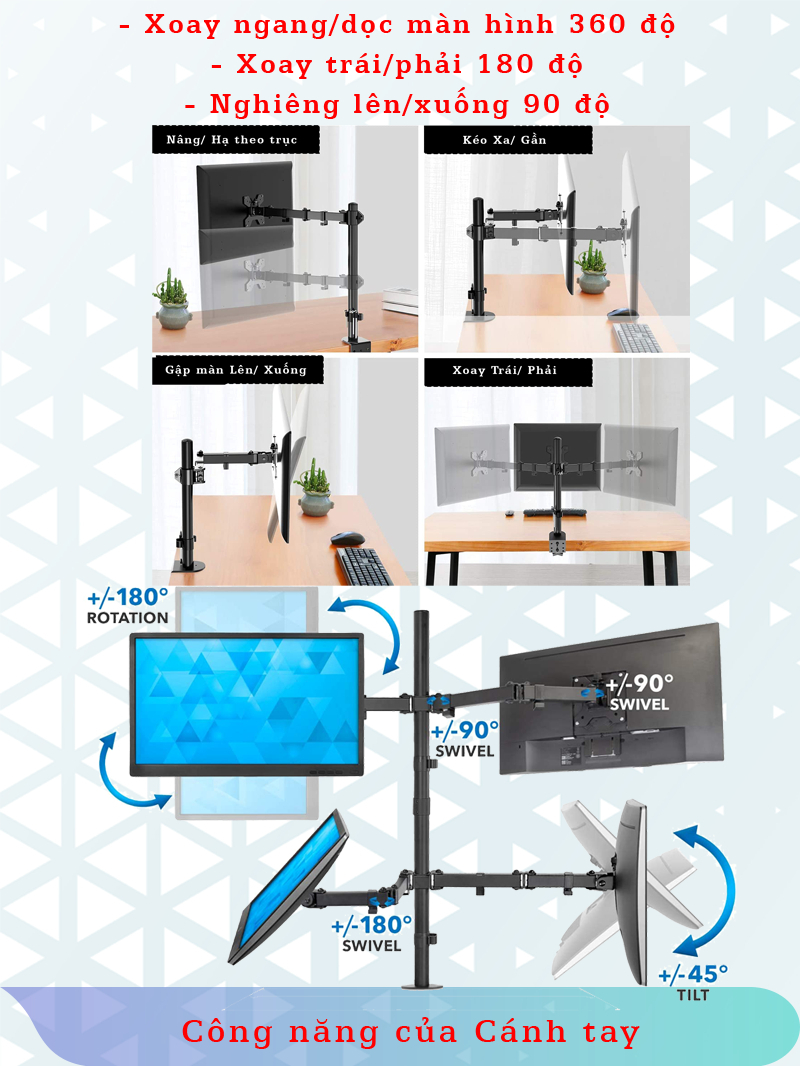 Giá treo màn hình máy tính ErgoTek EZ24 17″-27″ – 04 màn hình